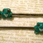 Two Retro Hand Painted Double Frog Bobby Pins, Hair Clips