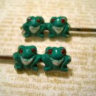 Two Retro Hand Painted Double Frog Bobby Pins, Hair Clips