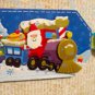 Santa on Toy Train, Removable Tag Center, Holiday Gift Tag, Green Ribbon
