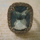 Light Blue Glass Ring with Rhinestones Around Edges, Size 8 Light Blue Glass Ring with Rhinestones Around Edges, Size 8