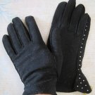 Vintage Ladies Black Leather Gloves with Rhinestone Embellishments Vintage Ladies Black Leather Gloves with Rhinestone Embellishments