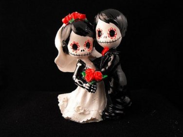 Little Day Of The Dead Bride And Groom Wedding Cake Toppers