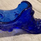 Fenton Glass Slipper, Cobalt Blue Rose Pattern #25
