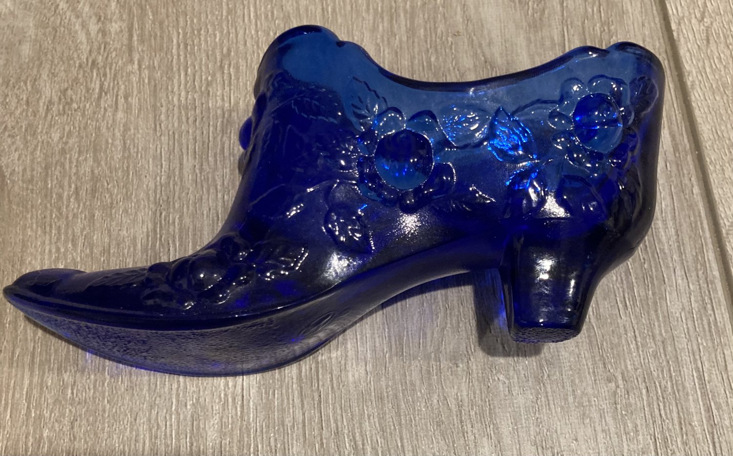 Fenton Glass Slipper Cobalt Blue Rose Pattern 25