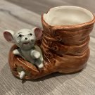 Brown Porcelain Shoe with Mouse Made in Japan #47