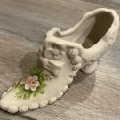 Antique Ivory Shoe, Beautiful Hand Painted Flower Designs, Made in Japan #67