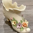 Antique Ivory Shoe, Decorated with Colorful Flowers, Made by Lefton #106