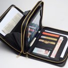 iPad mini Black Leather Carrying Portfolio Purse with Handle,Leather Zipper Clutch