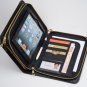 Leather iPad mini Black Clutch with iPad mini Purse with Handle Zipper Wallet