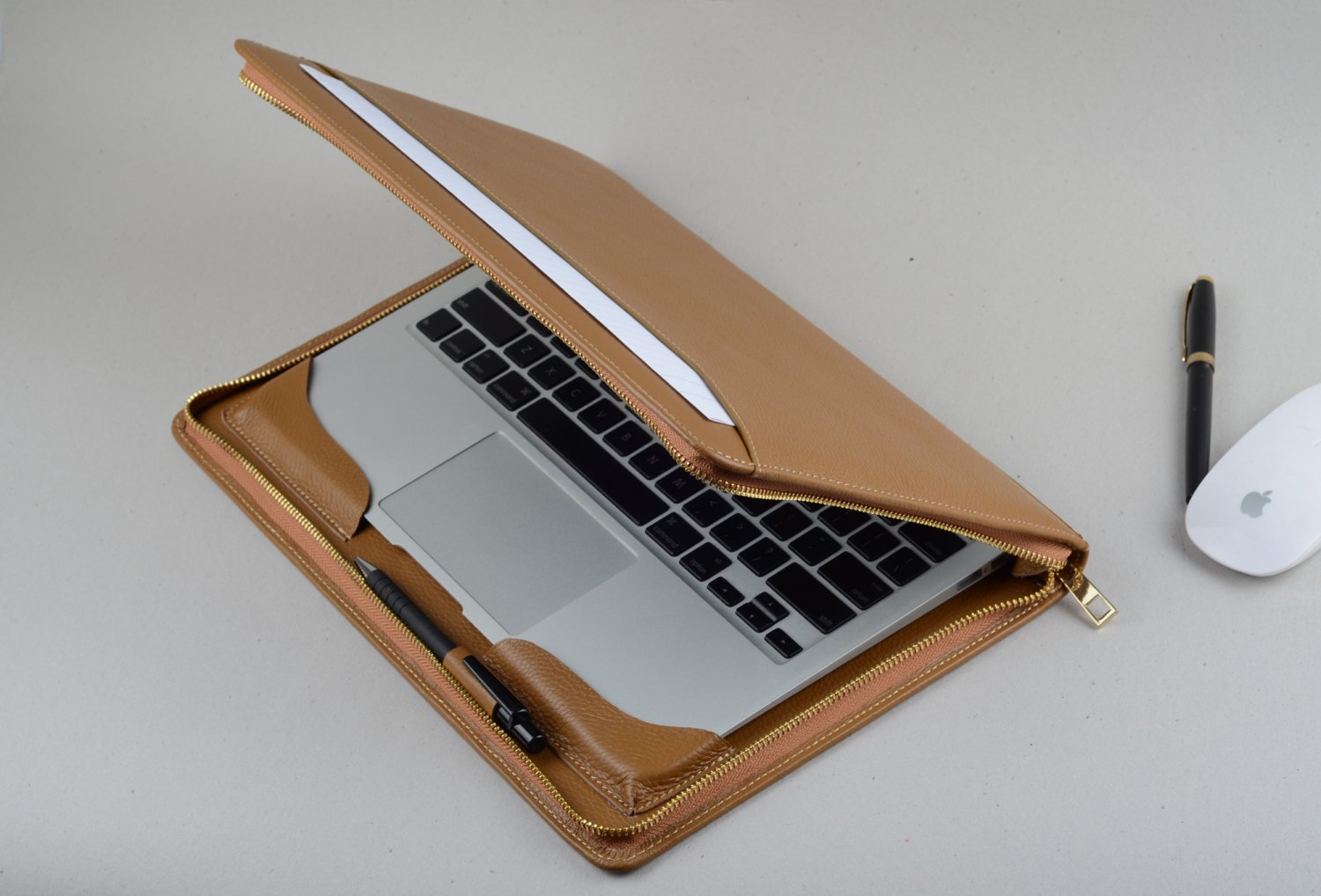 Khaki Leather Macbook Air Case,Zipper Sleeve Cover for Macbook Air