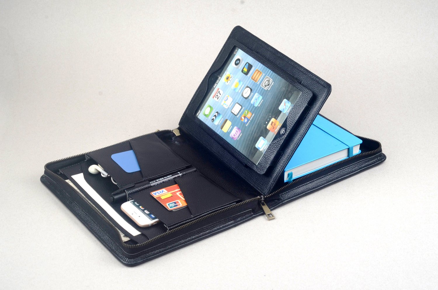 iPad mini Leather Carrying Portfolio Case With A5 Moleskine LEUCHTTURM1917 Notebook