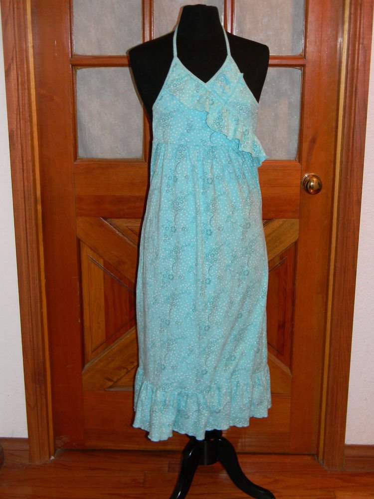 Disney Floral Tween Dress Preteen Baby Blue Halter Frilly Empire Waist ...