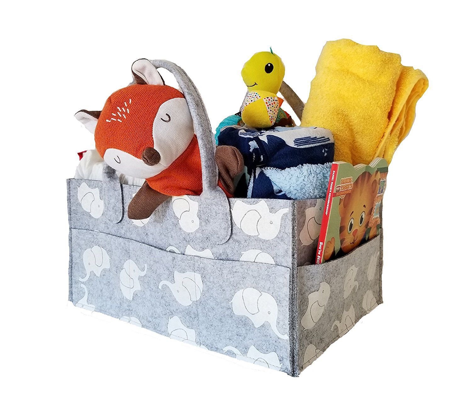 GIFT Grey Elephant Diaper Caddy Store Clothes, Teething Toys Baby Stuff