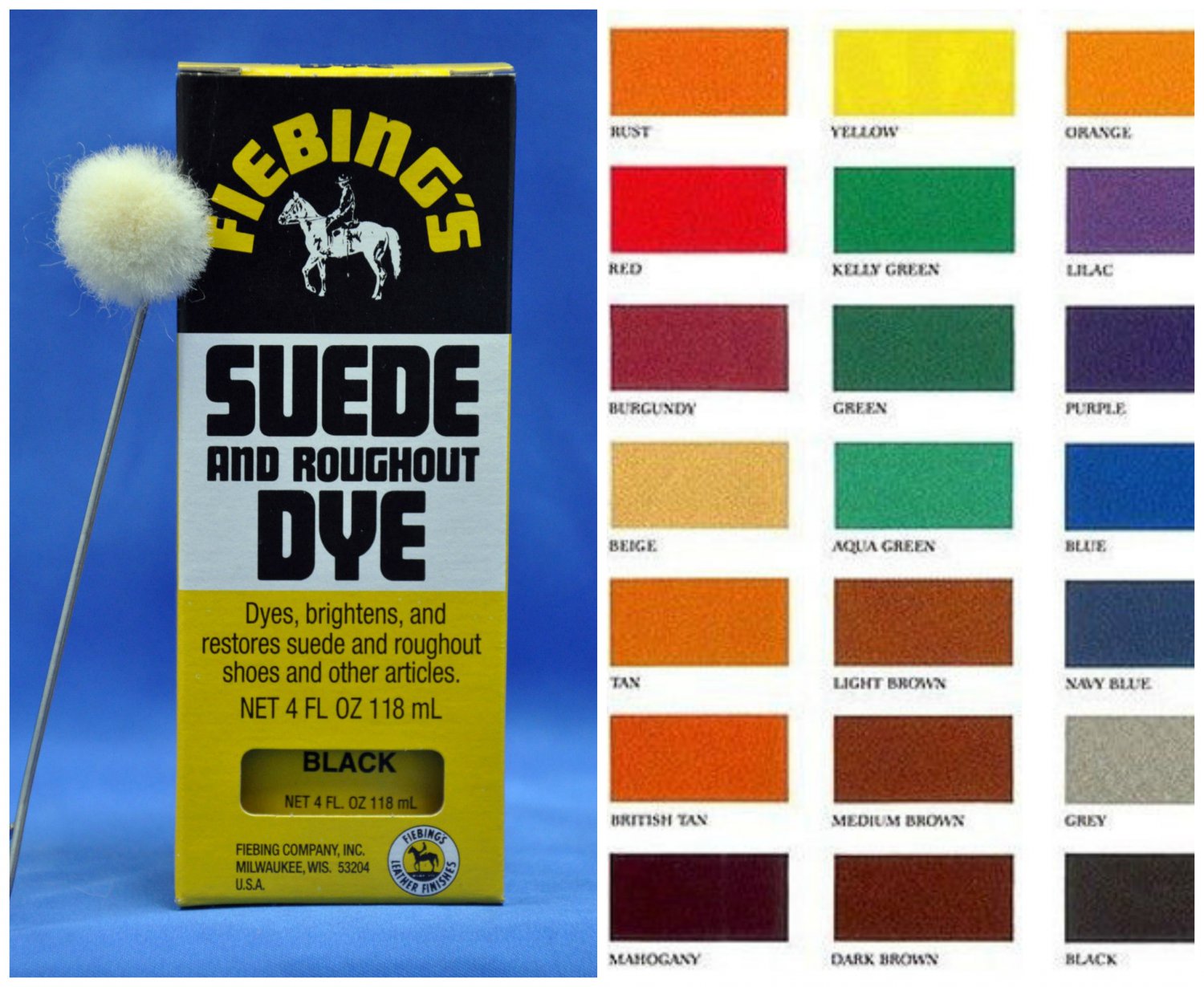 FIEBINGS SUEDE AND ROUGHOUT DYE FOR ALL LEATHER ARTICLES ALL COLORS 4 OZ  DARK BROWN 
