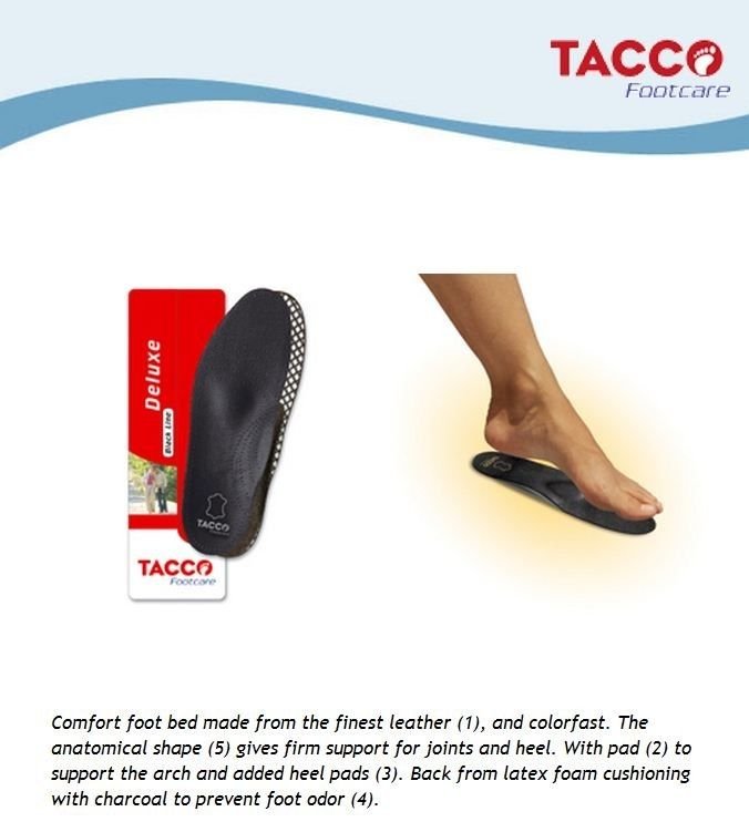 TACCO 794 Deluxe Black Orthotic Arch Support Leather Shoe Insoles