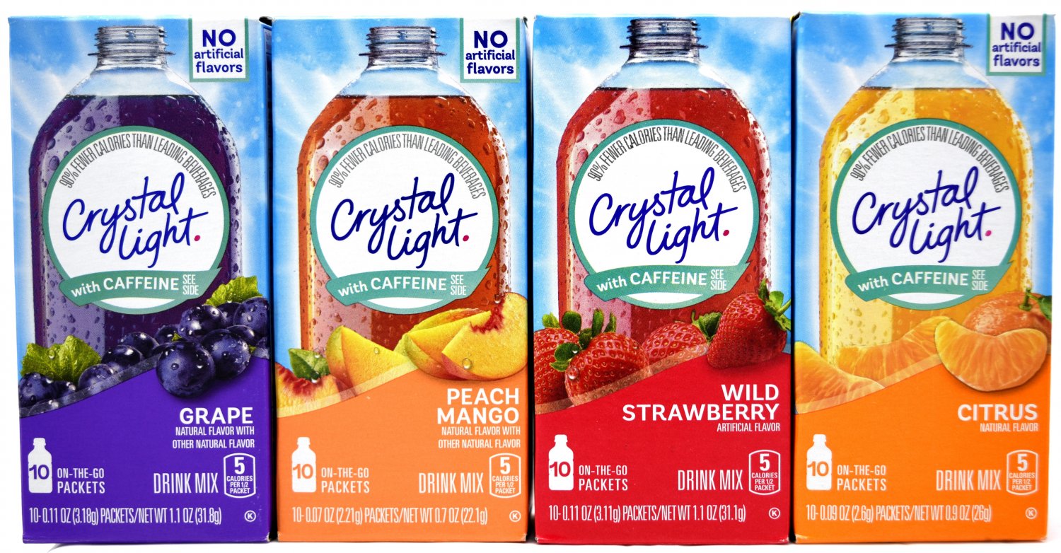 12 Boxes Crystal Light With Caffeine On The Go Variety Pack, 4 Flavors ...