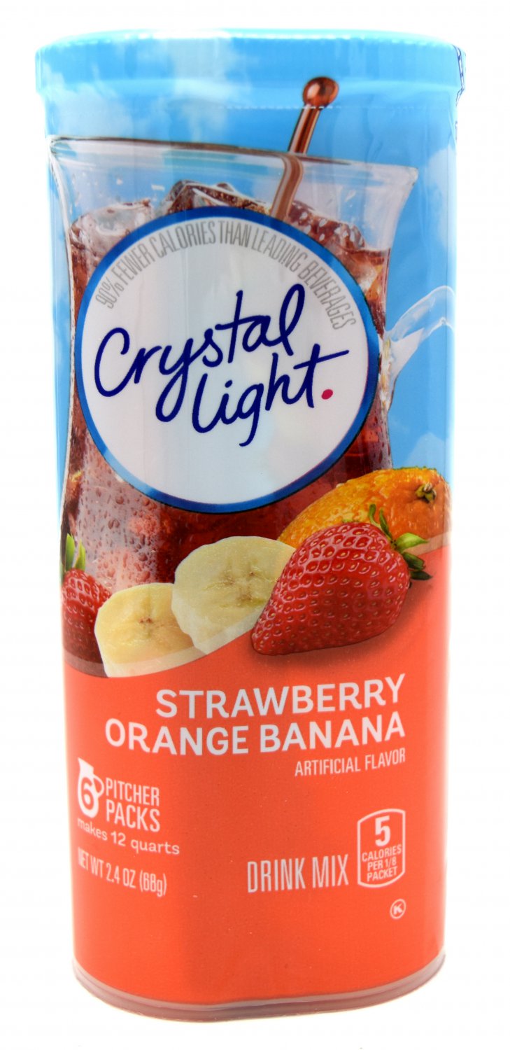 6 12Quart Canisters Crystal Light Strawberry Orange Banana Drink Mix