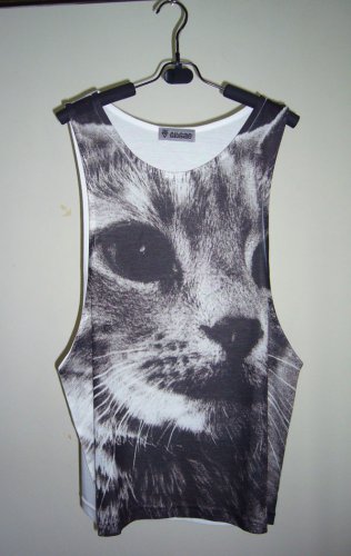 Fishing Cat Tiger Animal Design MEN Tank Top T-Shirt Singlet Size: M