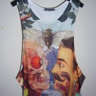 The Fly Face Skull Animal Art Design MEN Tank Top T-Shirt Singlet Size: M
