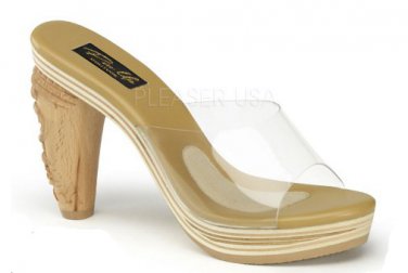 SiZE 10 CLEAR Pinup Couture Carved Tiki High Heel Slides