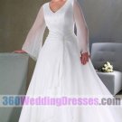 A-Line V-Neck Basque Waist Long Sleeves Chiffon Plus Size Wedding Dresses