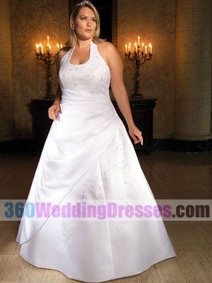 A-Line Halter Natural Waist Satin Plus Size Wedding Dresses
