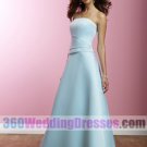 A-Line Strapless Dropped Waist Satin Blue Bridesmaid Dresses