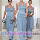 Sheath Halter Dropped Waist Satin Blue Bridesmaid Dresses