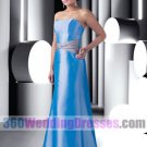 A-Line Strapless Natural Waist Long Satin Blue Bridesmaid Dresses