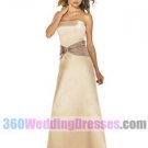 A-Line Strapless Natural Waist Long Satin Champagne Bridesmaid Dresses