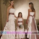 A-Line Strapless Natural Waist Long Satin Champagne Bridesmaid Dresses