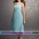 A-Line Strapless Empire Waist Tea Length Organza Blue Bridesmaid Dresses