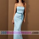 Sheath Strapless Natural Waist Satin Blue Bridesmaid Dresses
