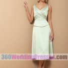 A-Line V-Neck Dropped Waist Tank Tea Length Satin Cheap Bridesmaid Dresses