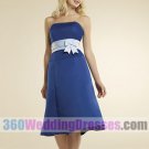 A-Line Strapless Empire Waist Tea Length Satin Blue Bridesmaid Dresses