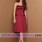 A-Line Strapless Dropped Waist Tea Length Satin Cheap Bridesmaid Dresses
