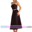 A-Line Strapless Natural Waist Tea Length Satin Cheap Bridesmaid Dresses