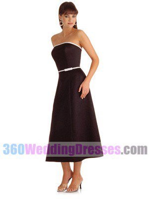 A-Line Strapless Natural Waist Tea Length Satin Cheap Bridesmaid Dresses