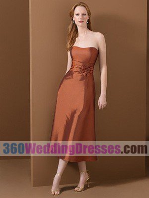 A-Line Strapless Natural Waist Tea Length Satin Cheap Bridesmaid Dresses