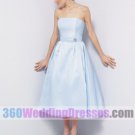 A-Line Strapless Natural Waist Tea Length Organza Blue Bridesmaid Dresses