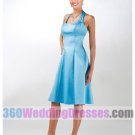 A-Line Halter No Waist/Princess Seams Tank Short Satin Blue Bridesmaid Dresses