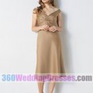 Sheath V-Neck Empire Waist Tea Length Satin Cheap Bridesmaid Dresses
