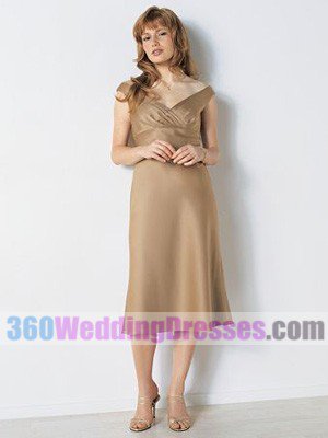 Sheath V-Neck Empire Waist Tea Length Satin Cheap Bridesmaid Dresses