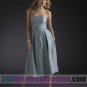 A-Line Strapless Natural Waist Tea Length Satin Blue Bridesmaid Dresses