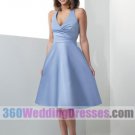 A-Line Halter Natural Waist Tank Short Satin Blue Bridesmaid Dresses