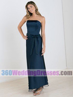 Sheath Strapless Natural Waist Satin Blue Bridesmaid Dresses