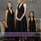 A-Line Halter Natural Waist Tank Tea Length Chiffon Black Bridesmaid Dresses