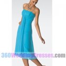 Sheath Scoop Empire Waist Spaghetti Straps Tea Length Chiffon Blue Bridesmaid Dresses