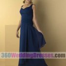 A-Line V-Neck Natural Waist Tank Long Chiffon Blue Bridesmaid Dresses