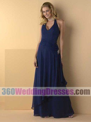 A-Line Halter Natural Waist Tank Long Chiffon Blue Bridesmaid Dresses